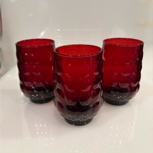 VTG Anchor Hocking Royal Ruby Red Bubble Glass Tumblers Set of 3 - 4.5" EUC